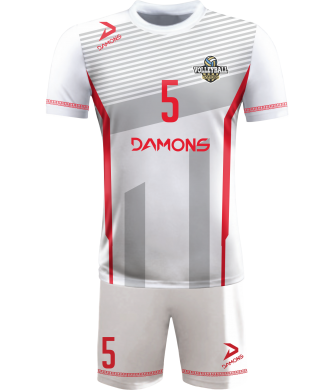 strój siatkarski męski omega 11 biało-czerwony, czytelny komplet meczowy do siatkówki halowej