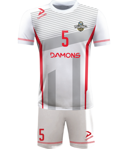 strój siatkarski męski omega 11 biało-czerwony, czytelny komplet meczowy do siatkówki halowej