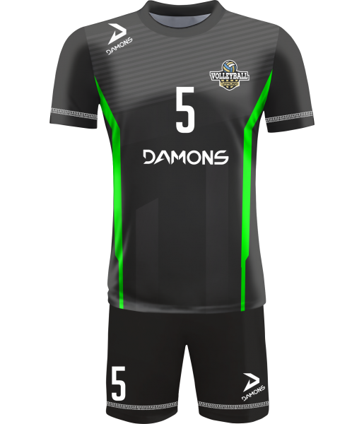 strój siatkarski męski omega 11 czarno-jasnozielony, nowoczesny komplet meczowy do siatkówki halowej