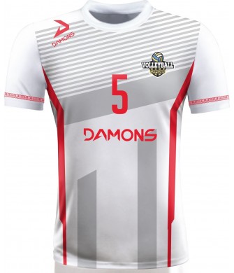 koszulka siatkarska męska omega 11 senior biało-czerwona, sublimacja, szybkoschnąca na halę