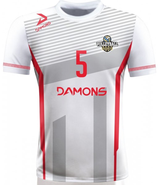 koszulka siatkarska męska omega 11 senior biało-czerwona, sublimacja, szybkoschnąca na halę