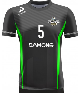 koszulka siatkarska męska omega 11 senior czarno-jasnozielona, sublimacja, szybkoschnąca na halę