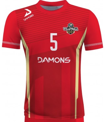 koszulka siatkarska męska omega 11 senior czerwono-żółta, sublimacja, szybkoschnąca na halę