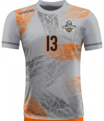 koszulka siatkarska męska omega 15 senior szaro-pomarańczowa, sublimacja, szybkoschnąca na halę