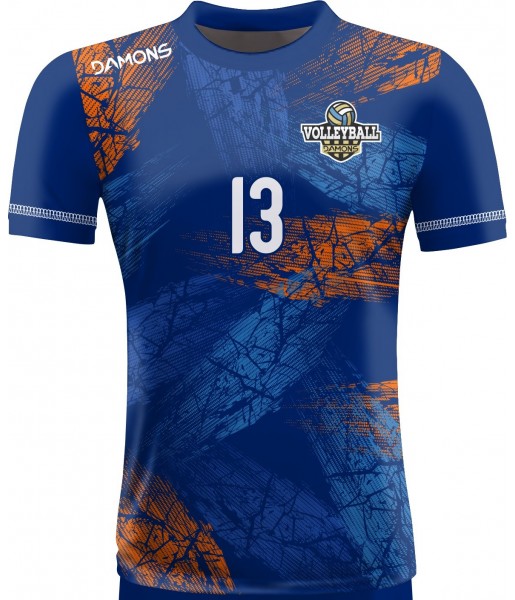 koszulka siatkarska męska omega 15 senior niebiesko-pomarańczowa, sublimacja, szybkoschnąca na halę