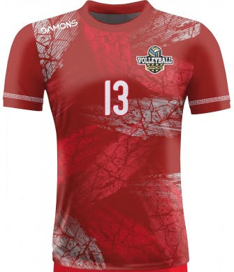 koszulka siatkarska męska omega 15 senior czerwono-szara, sublimacja, szybkoschnąca na halę