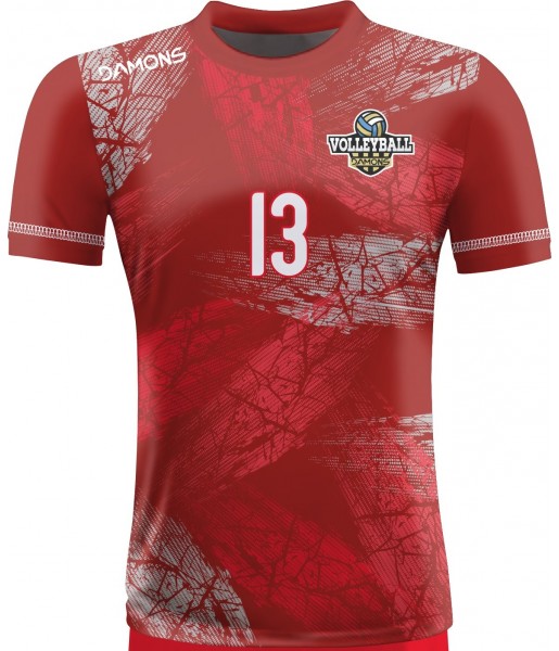 koszulka siatkarska męska omega 15 senior czerwono-szara, sublimacja, szybkoschnąca na halę