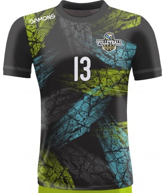 koszulka siatkarska męska omega 15 senior czarno-jasnozielona, sublimacja, szybkoschnąca na halę