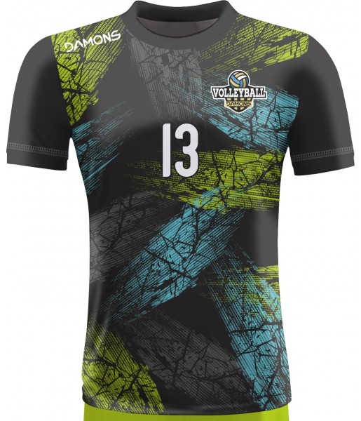 koszulka siatkarska męska omega 15 senior czarno-jasnozielona, sublimacja, szybkoschnąca na halę