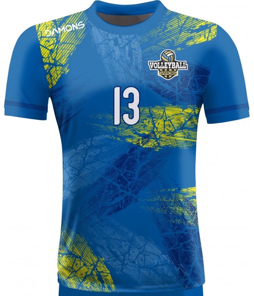 koszulka siatkarska męska omega 15 senior chabrowo-jasnozielona, sublimacja, szybkoschnąca na halę