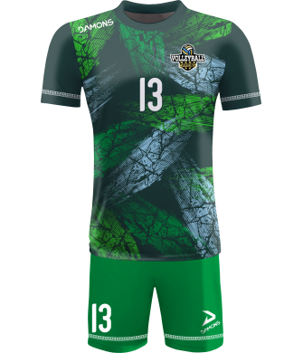 strój siatkarski męski omega 15 zielono-szary, nowoczesny komplet meczowy do siatkówki halowej