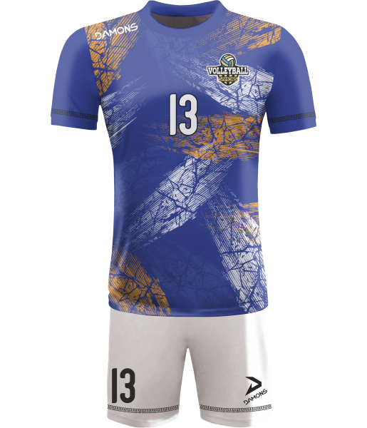 strój siatkarski męski omega 15 fioletowo-biały, wyrazisty komplet meczowy do siatkówki halowej