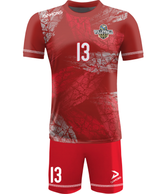 strój siatkarski męski omega 15 czerwono-szary, wyrazisty komplet meczowy do siatkówki halowej