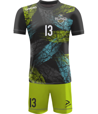 strój siatkarski męski omega 15 czarno-jasnozielony, nowoczesny komplet meczowy do siatkówki halowej