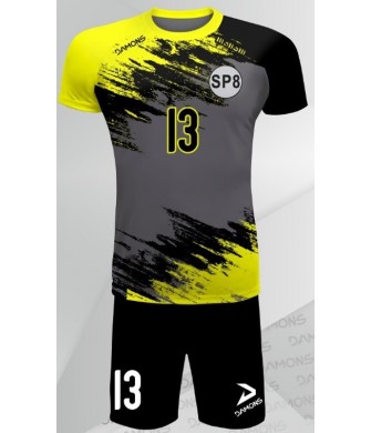 strój siatkarski defender pro pn junior szaro-żółty z pełną sublimacją do szkół i siatkówki halowej