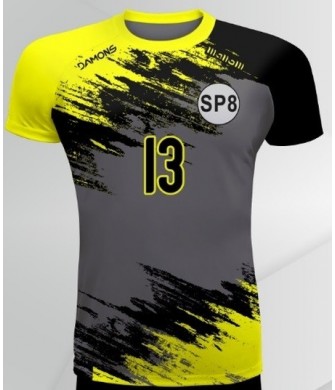 koszulka siatkarska defender pro pn junior szaro-żółta dla szkół w pełnej sublimacji