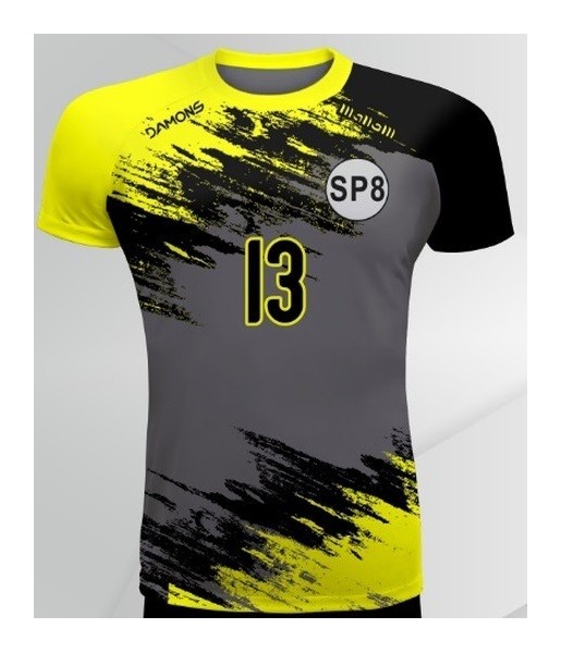 koszulka siatkarska defender pro pn junior szaro-żółta dla szkół w pełnej sublimacji