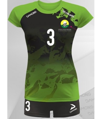 strój siatkarski damski vega pro p3 jasnozielono-czarny z kryjącymi szortami i dopasowanym krojem