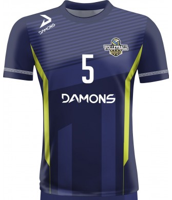 koszulka siatkarska męska omega 11 senior granatowo-żółta, sublimacja, szybkoschnąca na halę