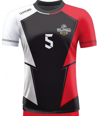 koszulka siatkarska męska omega 12 senior czarno-biało-czerwona, sublimacja, szybkoschnąca na halę