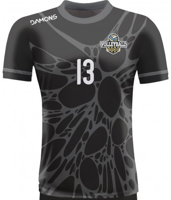 koszulka siatkarska męska omega 14 senior czarno-szara, sublimacja, szybkoschnąca na halę