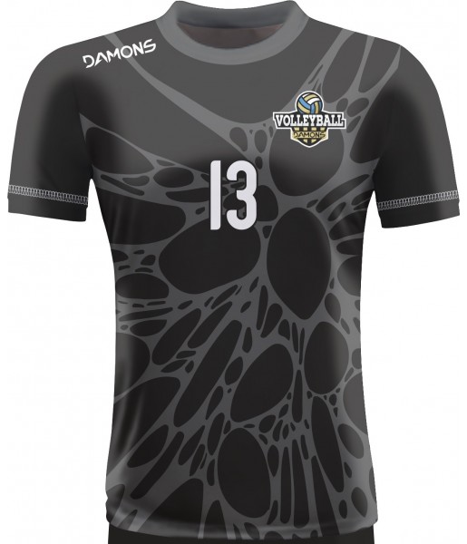 koszulka siatkarska męska omega 14 senior czarno-szara, sublimacja, szybkoschnąca na halę