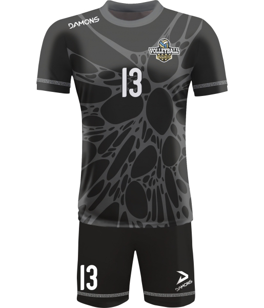 strój siatkarski męski omega 14 czarno-szary, profesjonalny komplet meczowy do siatkówki halowej