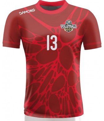 koszulka siatkarska męska omega 14 senior czerwona, sublimacja, szybkoschnąca na halę