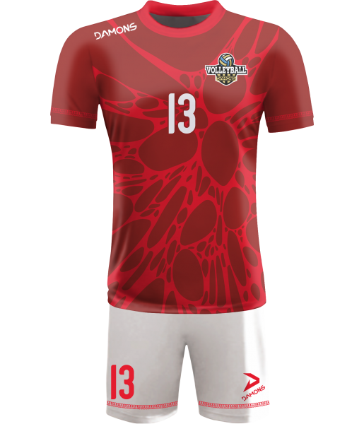 strój siatkarski męski omega 14 czerwony, energetyczny komplet meczowy do siatkówki halowej