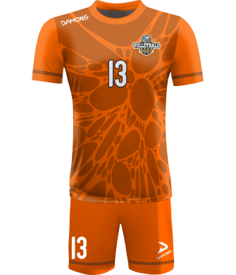 strój siatkarski męski omega 14 pomarańczowy, energetyczny komplet meczowy do siatkówki halowej