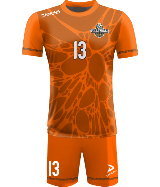strój siatkarski męski omega 14 pomarańczowy, energetyczny komplet meczowy do siatkówki halowej