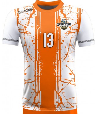 koszulka siatkarska męska omega 13 senior biało-pomarańczowa, sublimacja, szybkoschnąca na halę