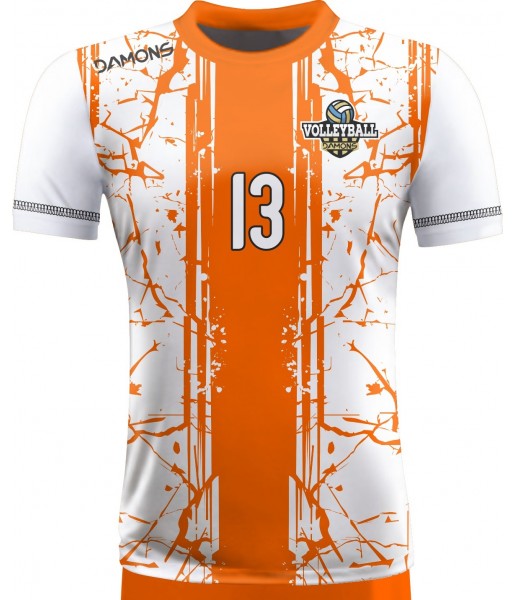 koszulka siatkarska męska omega 13 senior biało-pomarańczowa, sublimacja, szybkoschnąca na halę