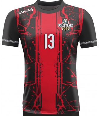 koszulka siatkarska męska omega 13 senior czarno-czerwona, sublimacja, szybkoschnąca na halę