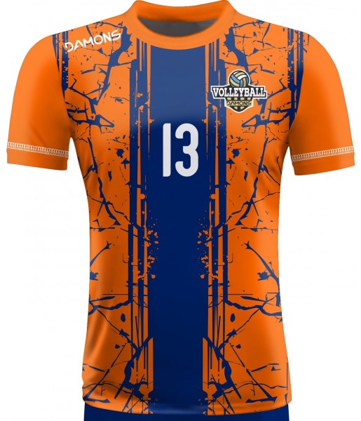 koszulka siatkarska męska omega 13 senior pomarańczowo-granatowa, sublimacja, szybkoschnąca na halę