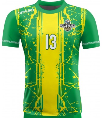 koszulka siatkarska męska omega 13 senior zielono-żółta, sublimacja, szybkoschnąca na halę