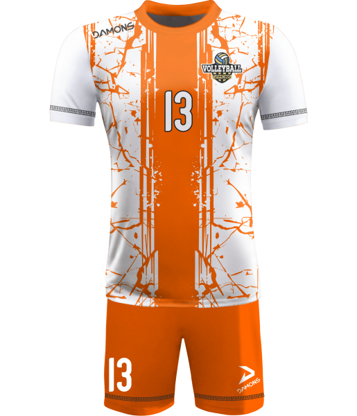 strój siatkarski męski omega 13 biało-pomarańczowy, czytelny komplet meczowy do siatkówki halowej