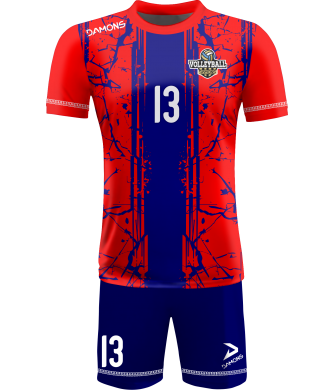 strój siatkarski męski omega 13 czerwono-granatowy, wyrazisty komplet meczowy do siatkówki halowej
