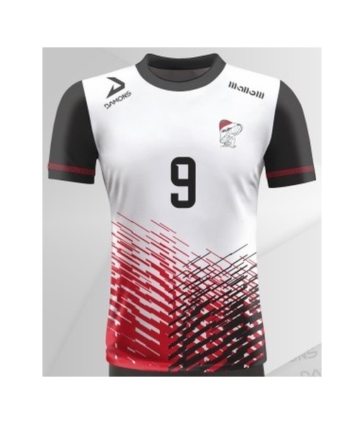 koszulka siatkarska męska omega 2 senior biało-czarno-czerwona, sublimacja, szybkoschnąca na halę