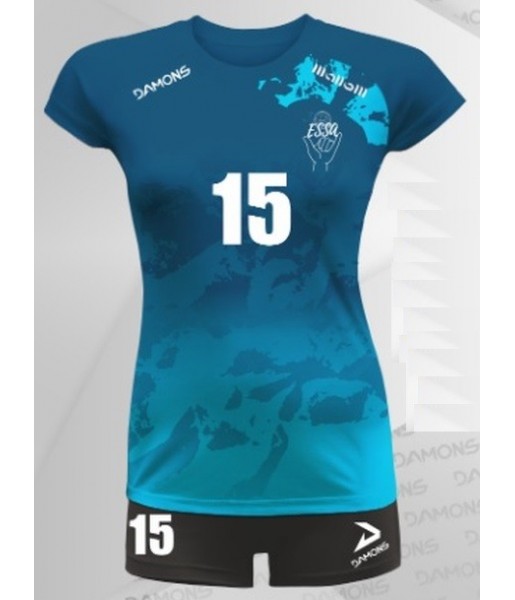 strój siatkarski damski vega pro p3 denim-turkusowy z kryjącymi szortami i dopasowanym krojem