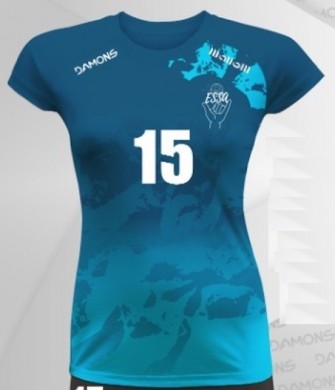 koszulka siatkarska damska vega pro p3 niebiesko-turkusowa denim z turkusowym dołem i sportowym krojem
