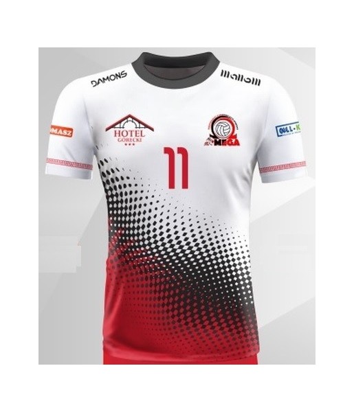 koszulka siatkarska omega 8 junior biało-czerwono-czarna, sublimacja, szybkoschnąca do siatkówki halowej