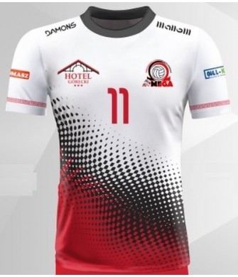 koszulka siatkarska męska omega 8 senior biało-czerwono-czarna, sublimacja, szybkoschnąca na halę