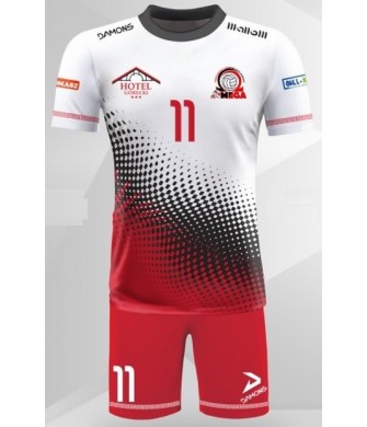 strój siatkarski omega 8 junior biało-czerwono-czarny, komplet meczowy do siatkówki halowej