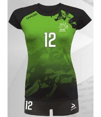 strój siatkarski damski vega pro p3 czarno-jasnozielony z kryjącymi szortami i dopasowanym krojem