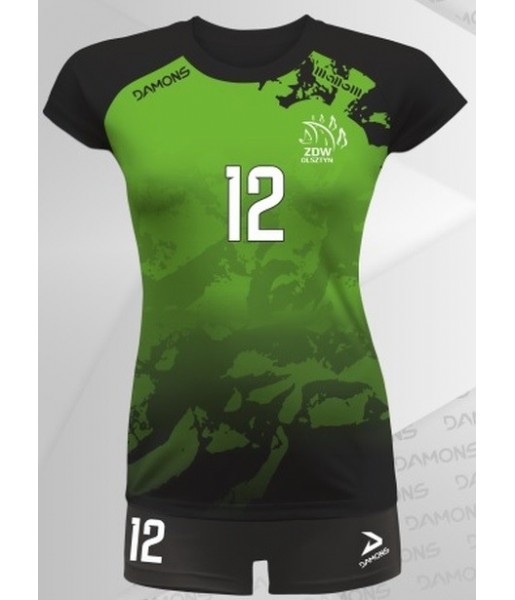 strój siatkarski damski vega pro p3 czarno-jasnozielony z kryjącymi szortami i dopasowanym krojem