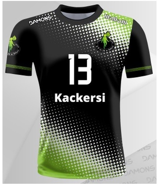 koszulka siatkarska męska omega 8 senior czarno-zielona, sublimacja, szybkoschnąca na halę