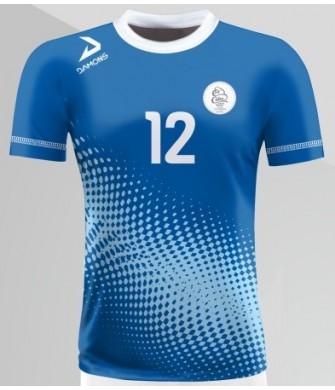 koszulka siatkarska męska omega 9 senior niebiesko-biała, sublimacja, szybkoschnąca na halę