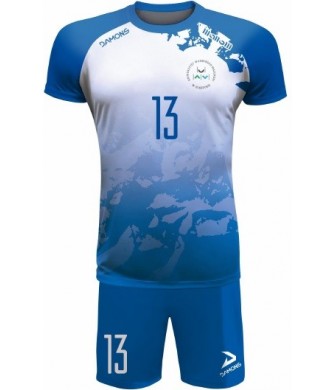strój siatkarski defender pro pn junior biało-niebieski z pełną sublimacją do szkół i siatkówki halowej
