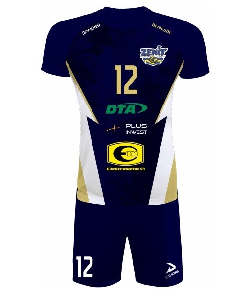 strój siatkarski defender pro p5 junior granatowo-biały z pełną sublimacją do szkół i siatkówki halowej
